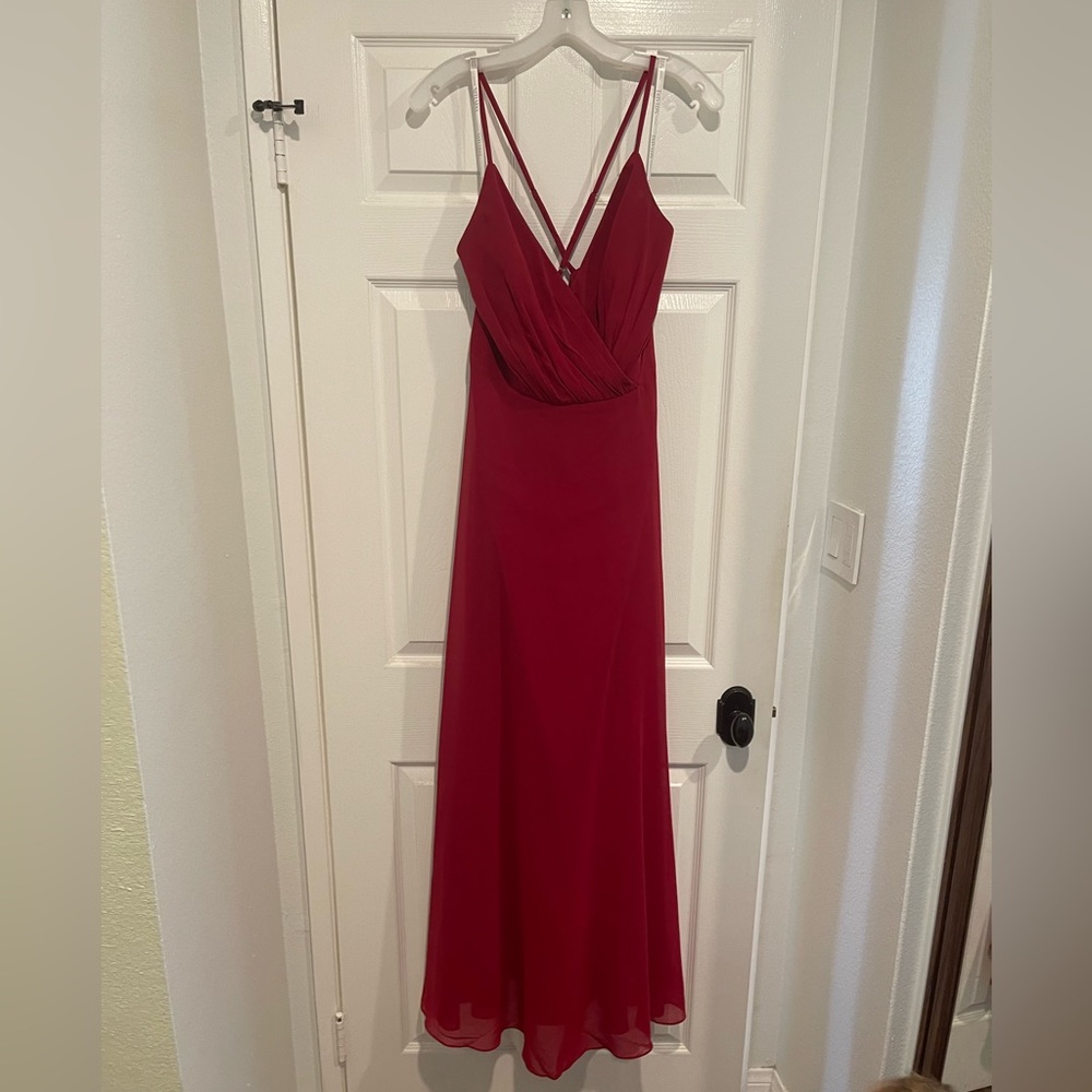 David's Bridal Burgundy Spaghetti-Strap Maxi Dress